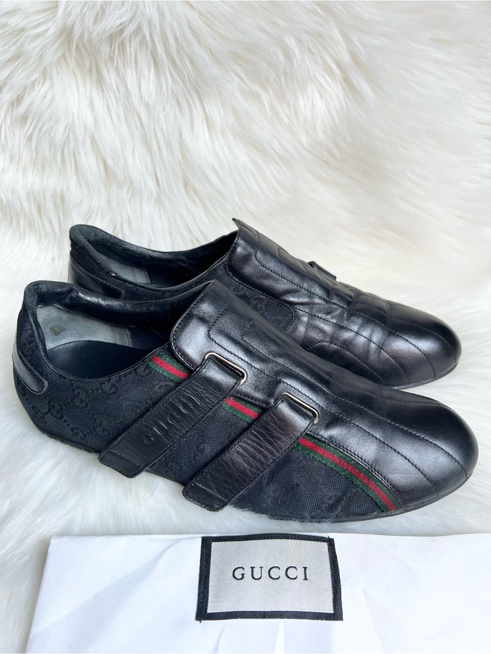 Vintage GUCCI Men's Shoes Sz 9.5 G Black GG Monogram Designer Sneakers Italy - Picture 17 of 17